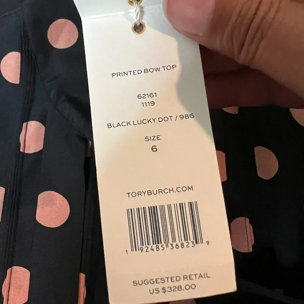 NWT Tory Burch printed bow silk‎ top, size 6